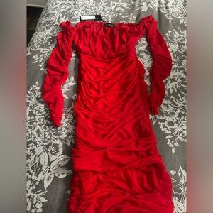 Annora Mesh Long sleeve ruched Off-Shoulder Bodycon Dress